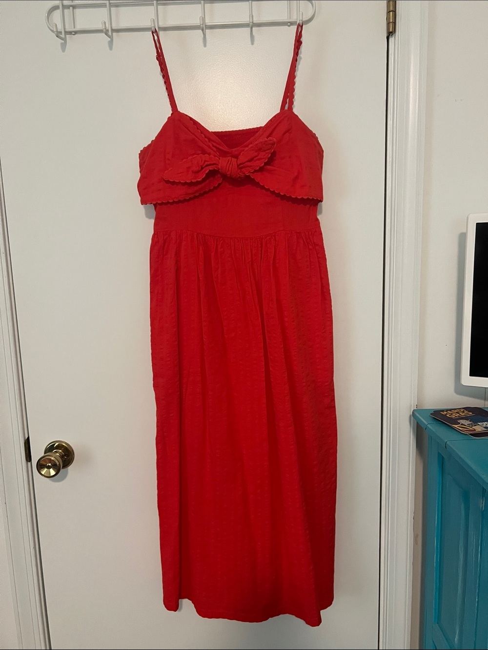 Red Spaghetti-Strap Dress with Front Bow